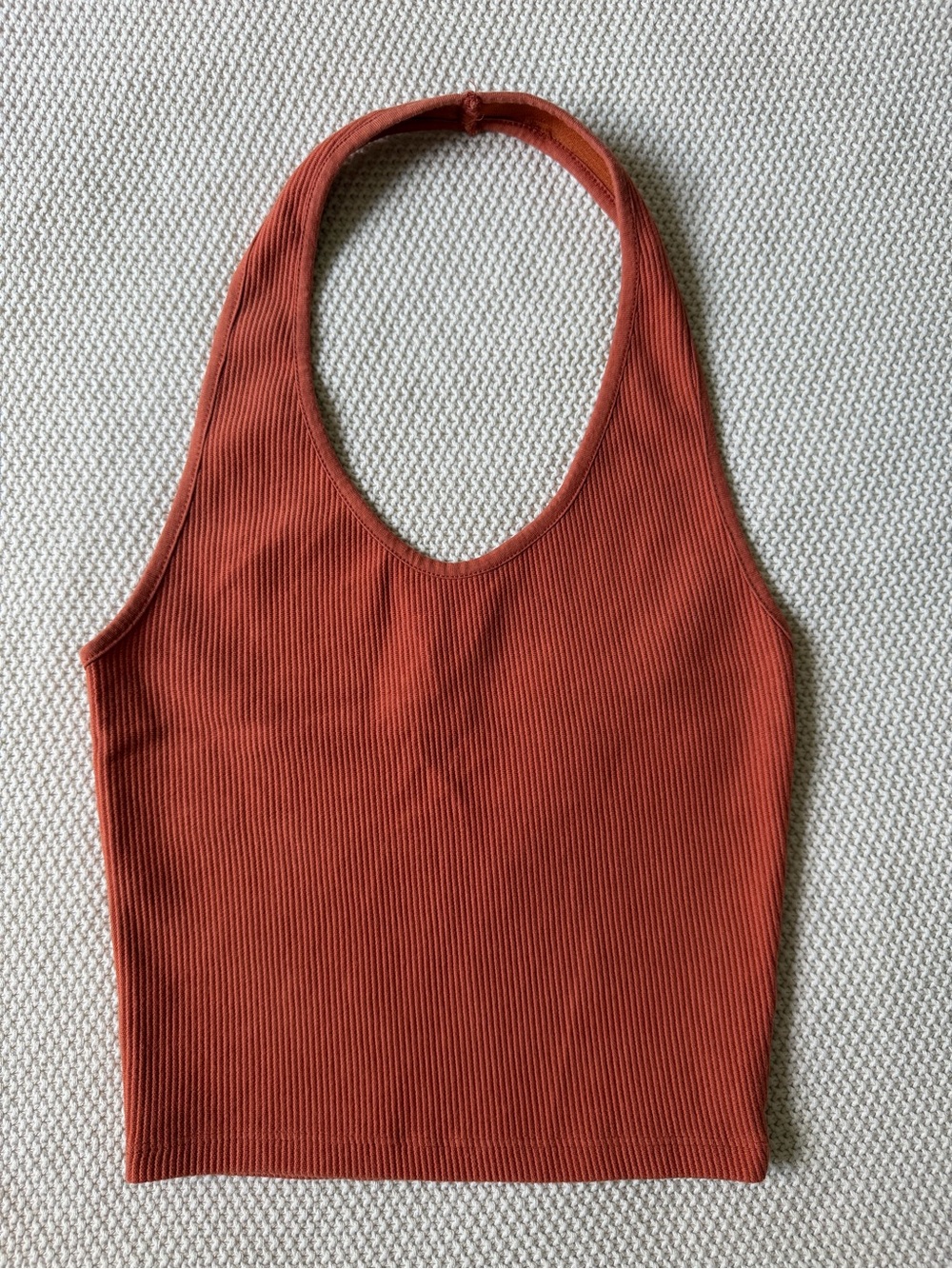 Topshop Ribbed Halter Crop Tank - Rust Orange